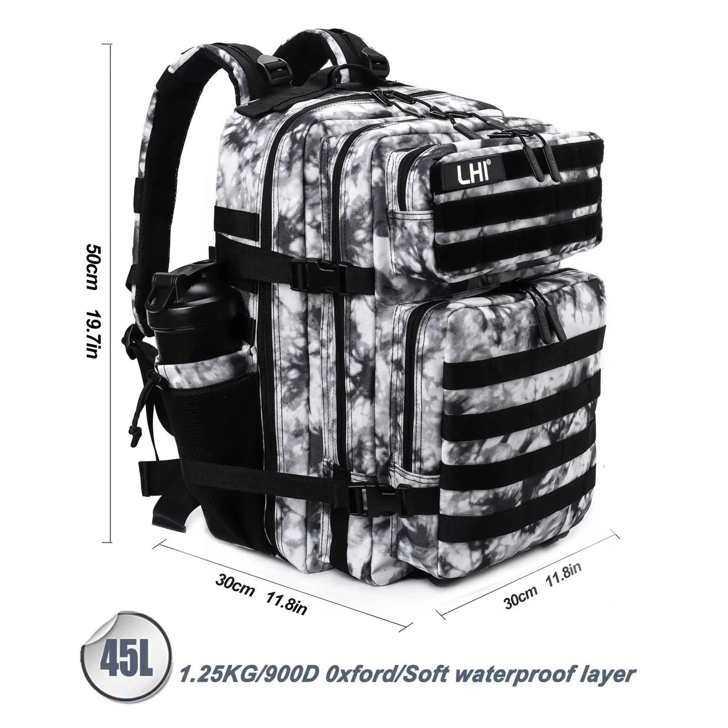 LHI 45L Tactical Backpack for Men and Women Large Athlete Gym Bag Outdoor Sports Hiking Survival Rucksack with Bottle Holder - M & M Global