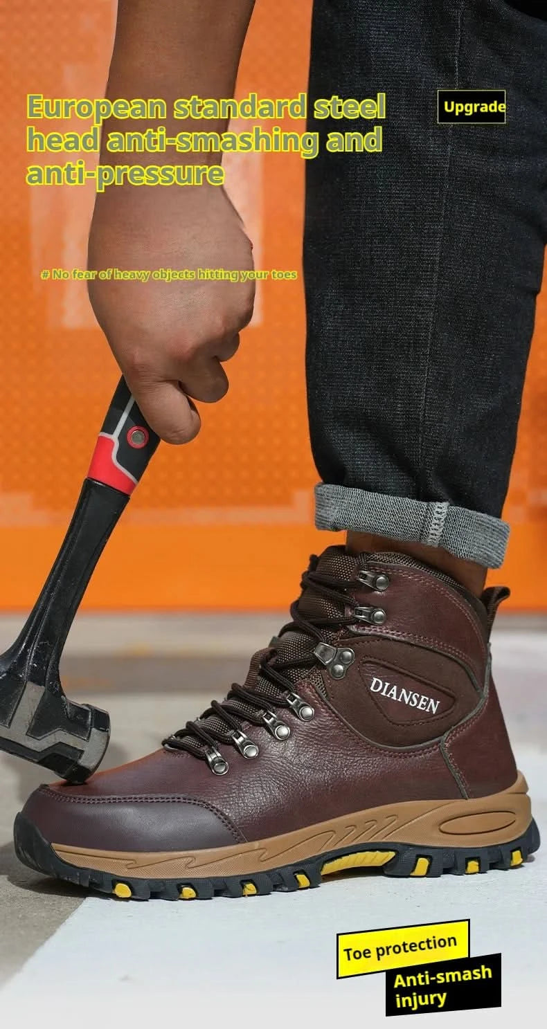 Rotating Button Steel Toe Safety Shoes For Men's Work Boots Indestructible Work Construction Pu Leather Anti Puncture Men Boots