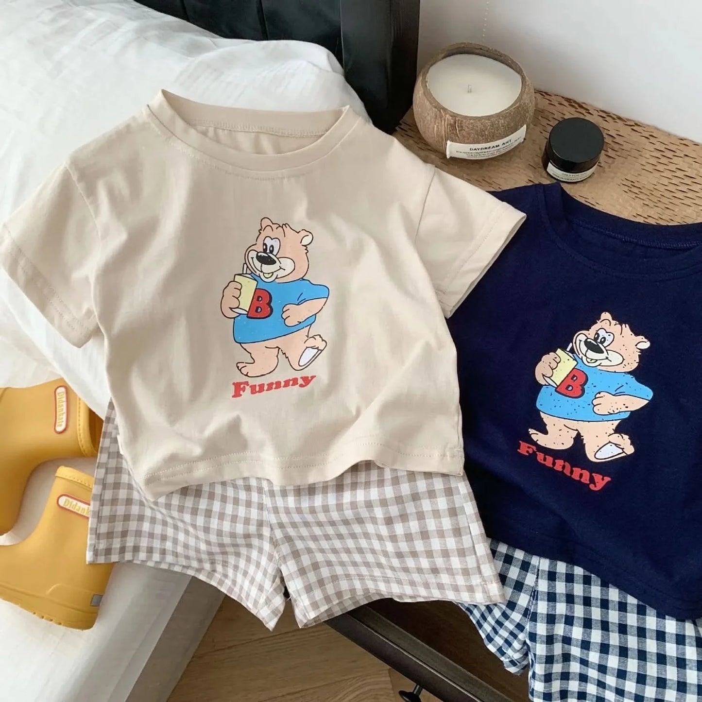 Popular Design Baby Boys T-shirt Suit Summer Clothes Cartoon Fashion Toddler Plaid Shorts Short Sleeve Set Children's Wear 6m-6y - M & M Global