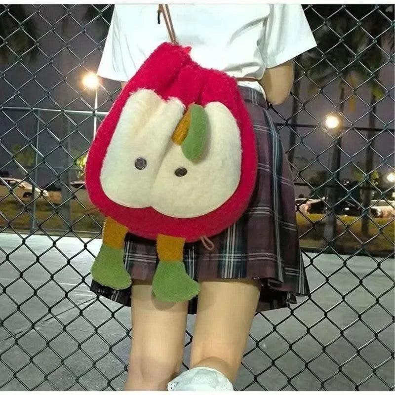 Anime Love and Deepspace Caleb Cosplay Fluffy Apple Drawstring Backpack Cartoon Shoulders Bag Large Capacity Knapsack Xmas Gift - M & M Global
