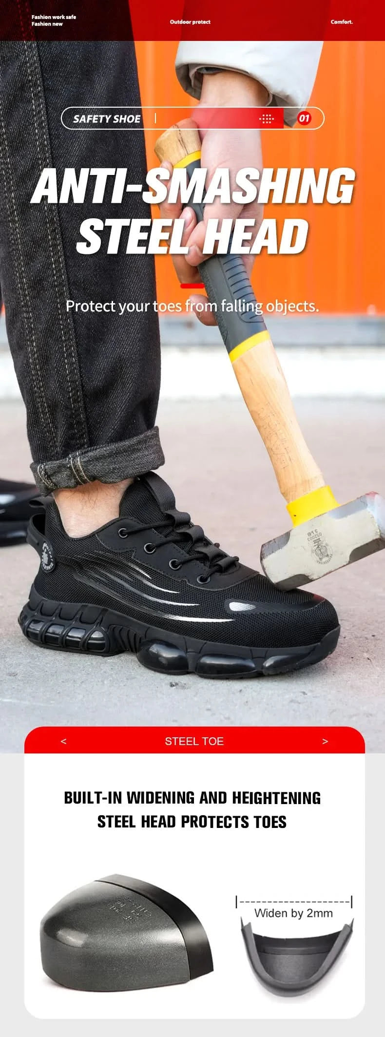 Lace-up breathable soft sole comfortable anti-smash anti-puncture men's casual labour insurance shoes