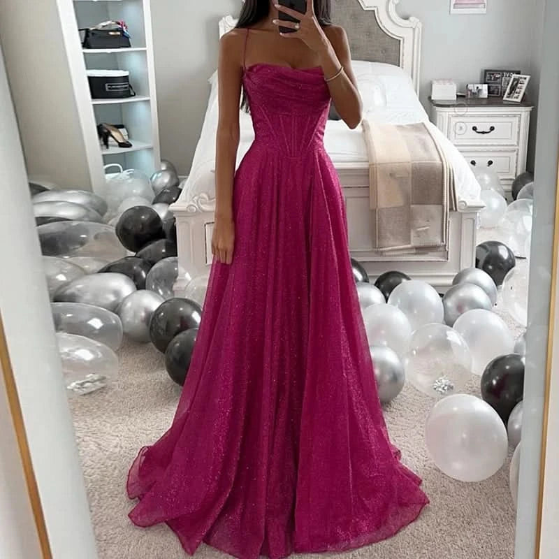 Women Hollow Sleeveless Mesh Evening Dress Bronzing High Waist Pleated Long Dress Birthday Party Dress Elegant Fashion New 2024 - M & M Global