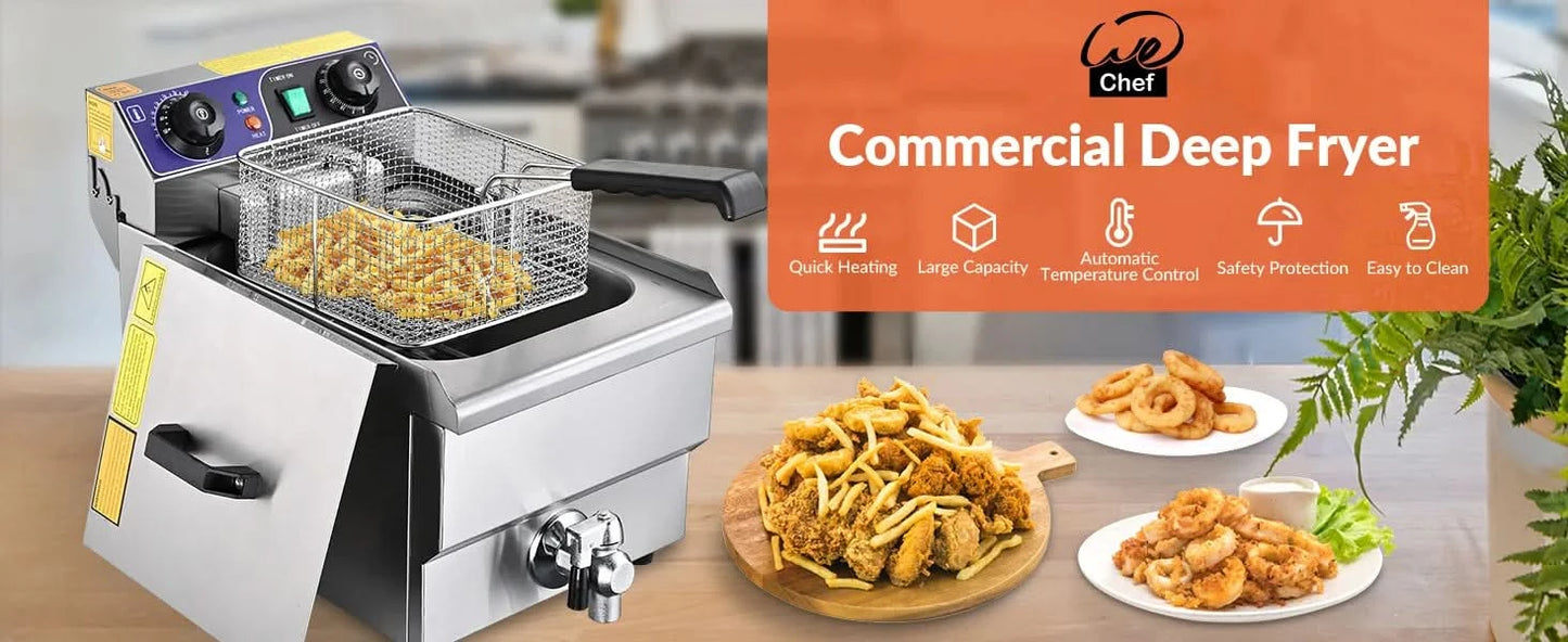 Commercial Electric Deep Fryer 11.7L 1500W Fryer w/Time Control and Oil Filtration Single Removable Basket Stainless Steel Count - M & M Global