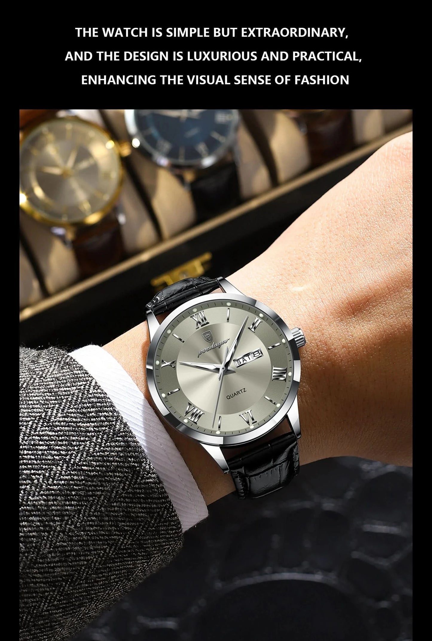 POEDAGAR Top Luxury Watch For Men Military Waterproof Luminous Date Week Man Wristwatch Leather Men's Quartz Watches Sport Reloj - M & M Global