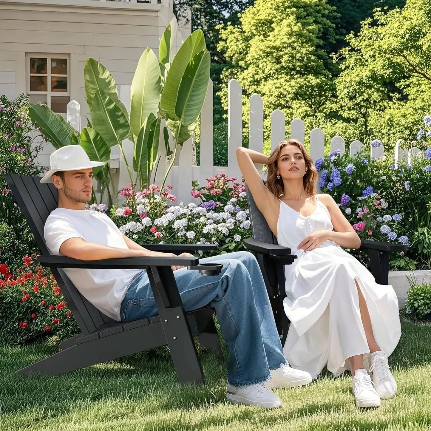 Adirondack Chair. Outdoor. Weather Resistant. Black. Oversized. HDPE. For Patio, Lawn, Garden, Camping. Easy Installation.