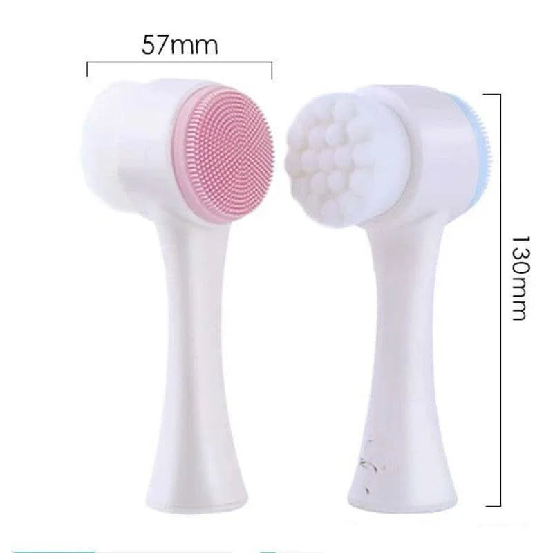3D Double Silicone Facial Cleansing Brush Manual Massage Facial Brush Soft Bristles Exfoliator Double Sided Face Wash Brush - M & M Global