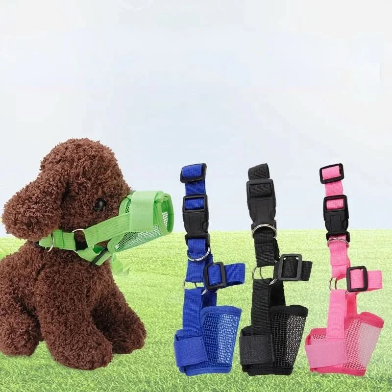 Pet Dog Adjustable Bark Bite Mesh Mouth Muzzle Grooming Anti Stop Chewing for Small Dogs Nylon Belt Dog Accessories Pet Products - M & M Global