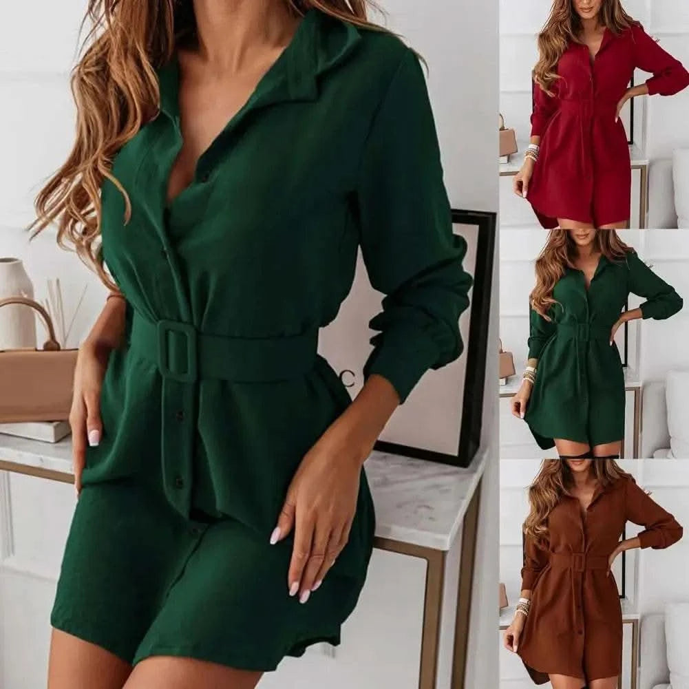 Dresses For Women 2024 Elegant Large Size Short Dress Long Sleeve Lapel Slim Casual Shirt Dress Clothing Female Ropa De Mujer - M & M Global