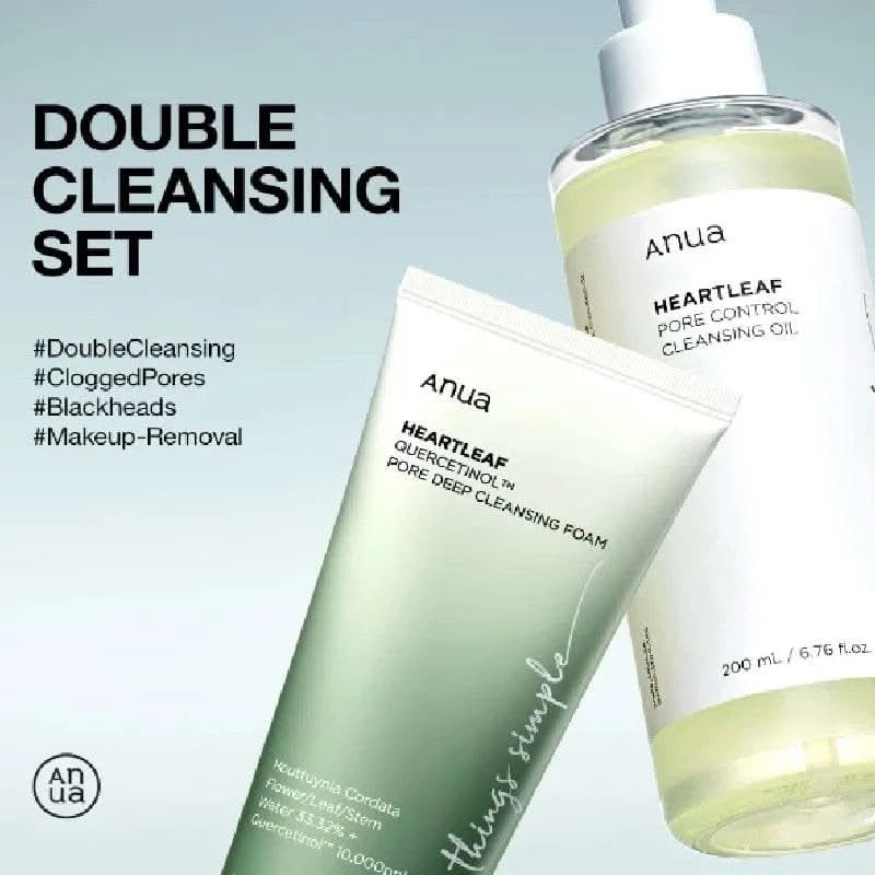 Anua Heartleaf Dual Cleansing 2-in-1 Pore Control Cleansing Oil and Deep Facial Cleanser Double Cleansing Korea Skincare Set - M & M Global