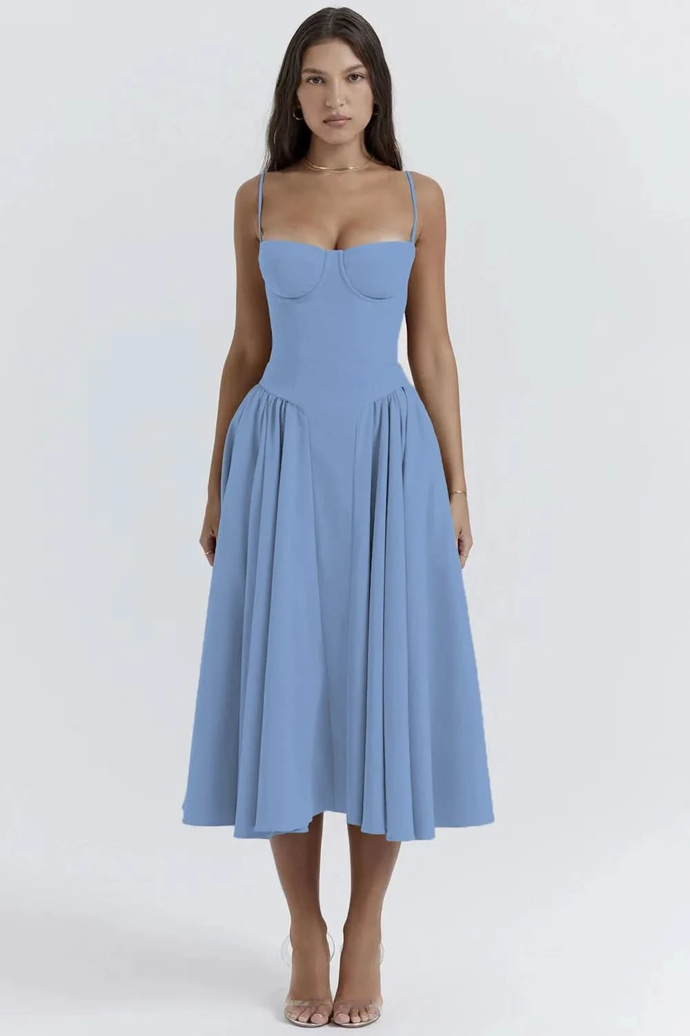 Summer Women Elegant Sleeveless Backless Pleated Dresses Lady Sexy Solid Sling Midi Dress 2024 Female Party Evening A-line Robes - M & M Global