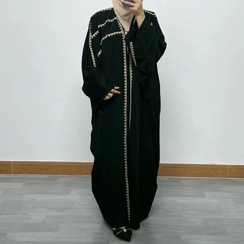 Ramadan Luxury Muslim Fashion Bat Sleeve Moroccan Turkiye Dubai Dress Middle East Arab Dress Sequins Golden Velvet Long Dress - M & M Global