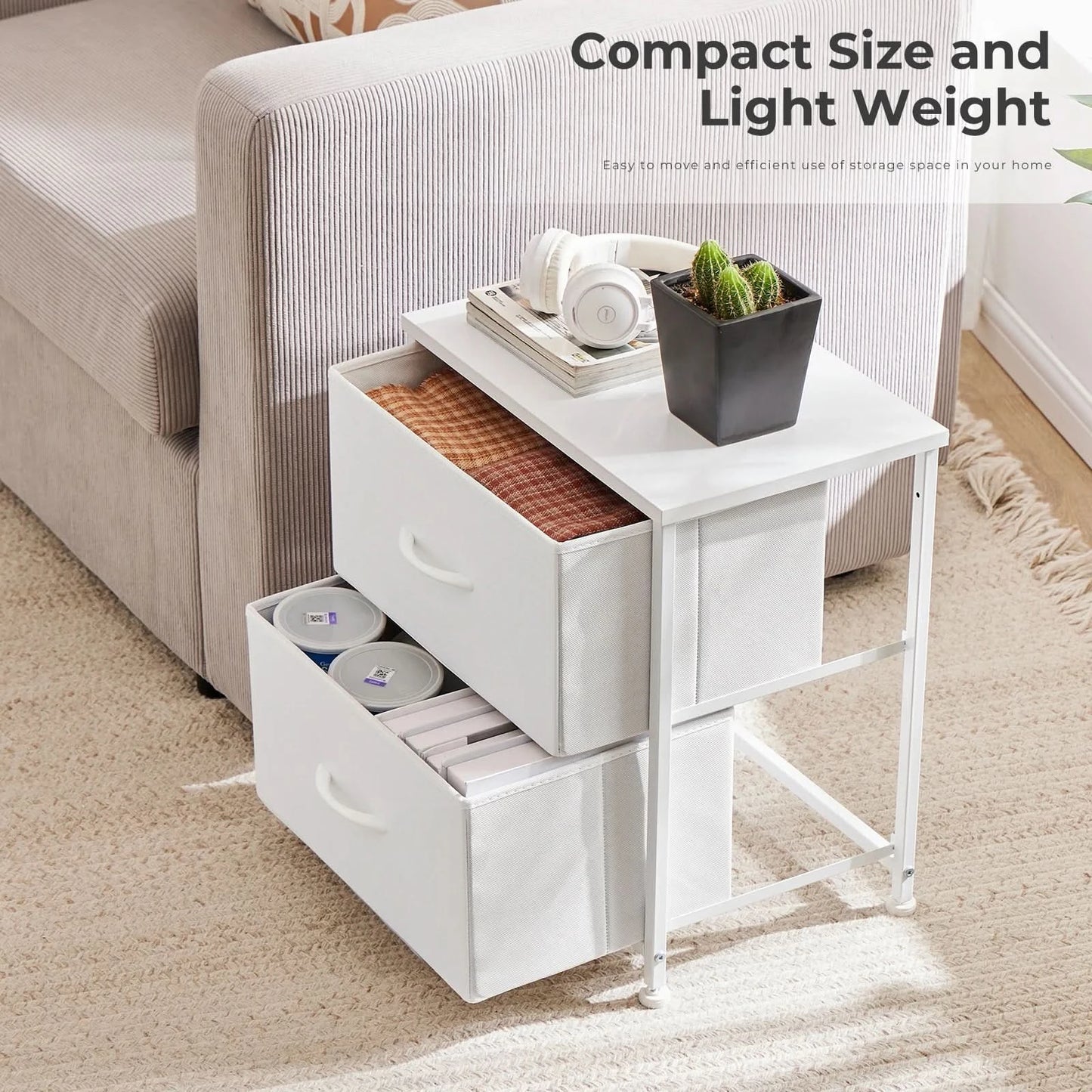 JHK Living Room Cabinet Layers Set of 2 Fabric Drawers Beside Nightstand Table Closet Chest Clothes Display Cabinet Of Furniture