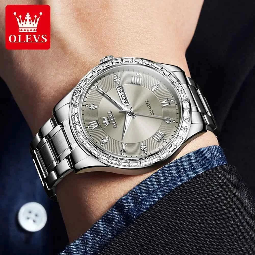 OLEVS 9906 Quartz Men's Watch Classic Fashion Men's Business Waterproof Stainless Steel Diamond dial Top Luxury Brand Men Watch - M & M Global