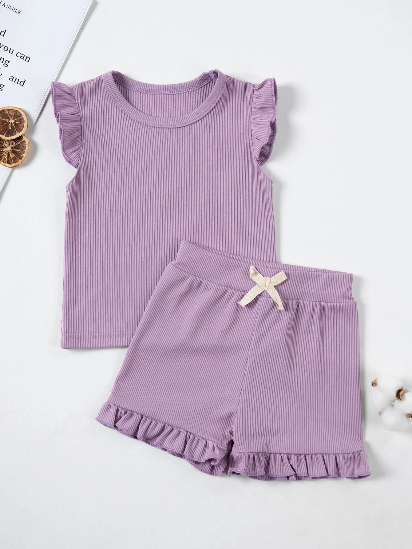 2024 Summer Hot selling Little Girl Daily Casual Clothing Minimalist Little Girl Polyester Set Cool Sleeveless Shorts Set Girl - M & M Global