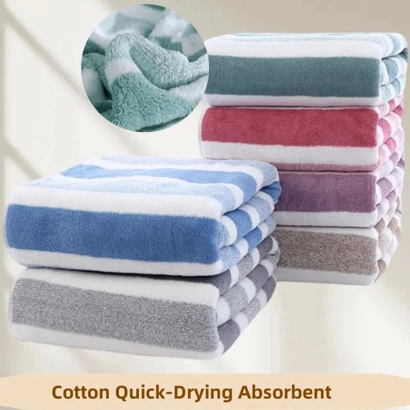 Soft Striped Bath Towel Set - Quick-Drying Absorbent Microfiber Face & Hand Towels for Bathroom, Home Spa - 70x140cm & 35x75cm - M & M Global