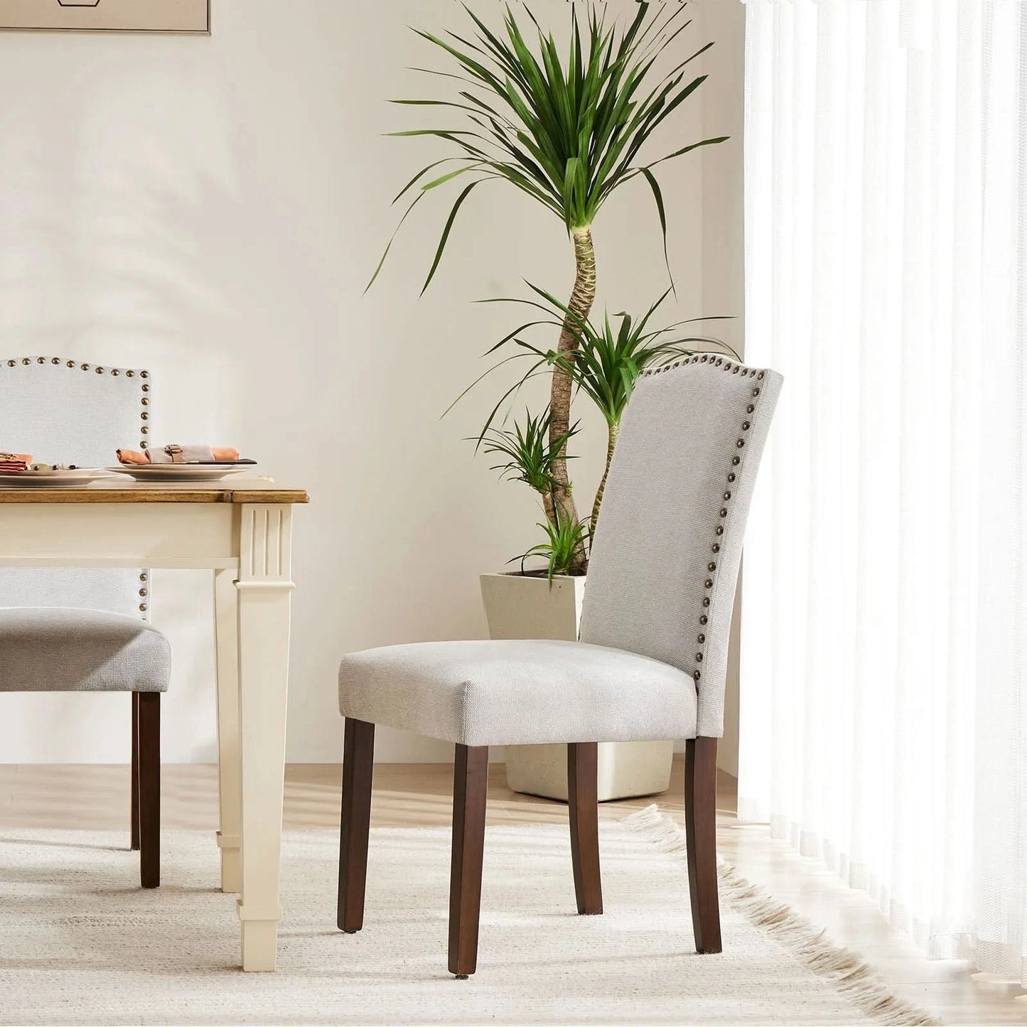JHK Dining Chairs Padded Backrest Set Of 2 Thickened Sponge Cushion Upholstered Fabric Kitchen Chairs With Nailhead Trim Home