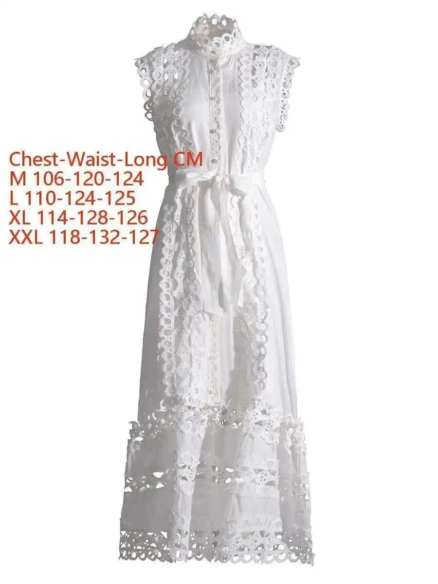 JAMERARY Designer New Summer Holiday White Embroidery Cotton Long Dress Women Sleeveless Midi Prom Evening Dresses Party Robe - M & M Global