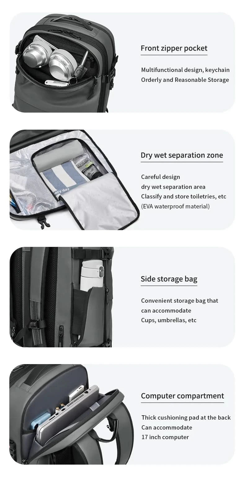 Men Travel Backpack vacuum compression 17 inch Laptop Backpack Business Large Capacity school Backpack Expanded Hiking backpack - M & M Global
