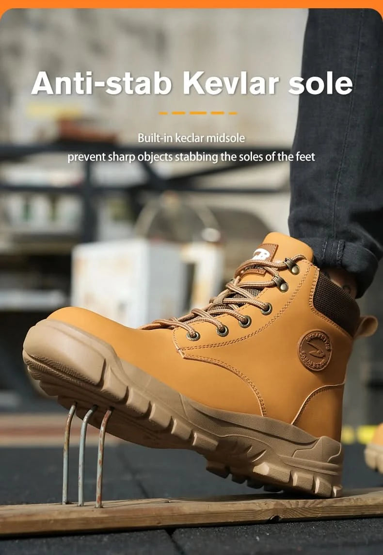 Mens Puncture-Proof Steel Toe Safety Boots Oil & Slip-Resistant Industrial Shoe Outdoor Work Shoes for Mechanics & Construction