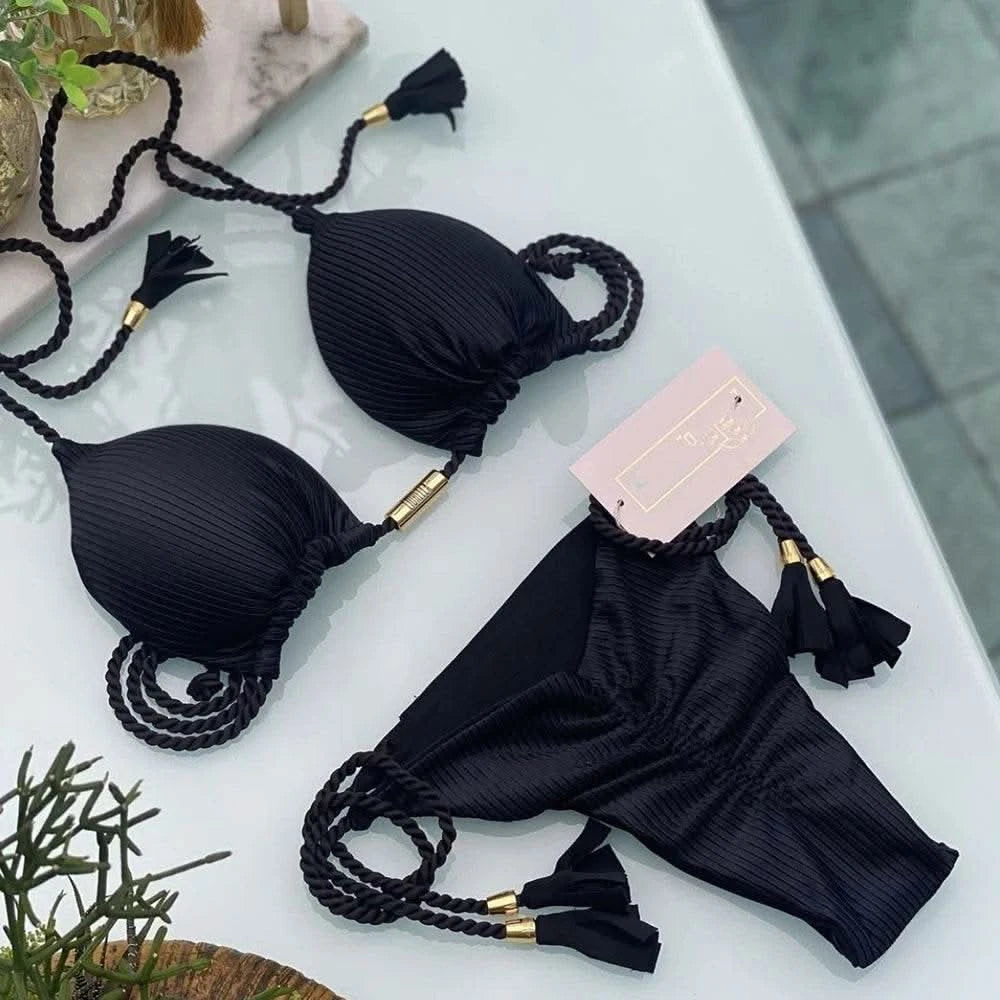 Adjustable Bandage Bikini Set 2023 Swimwear Swimsuit Woman Sexy Bathing Suits Solid Bikinis Triangle Female Summer Beachwear - M & M Global