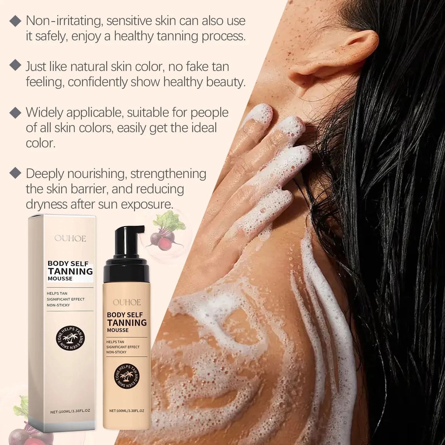 Summer Self-tanning Mousse Helps Natural Tan Wheat-colored Bronze Skin Dark Complexion Moisturize Sunless Self Tanner Face Body - M & M Global
