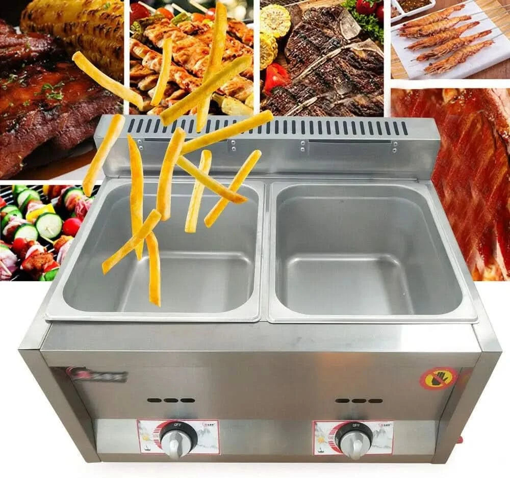12 Liter Dual Tanks Commercial Stainless Steel Deep Fryer High Capacity Professional Gas Countertop Kitchen Frying Machine for F - M & M Global