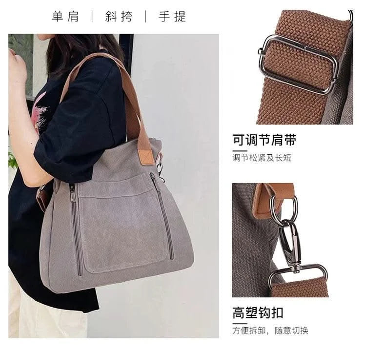 Cross-border large-capacity canvas women's bag, casual cross-body bag, Korean-style fashionable tote bag, simple handbag, new st - M & M Global