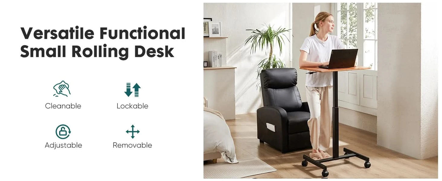 JHK Portable Computer Desk Laptop Height Adjustable Table Mobile Sitting Workstation Lockable Wheels Suitable For Work Learning