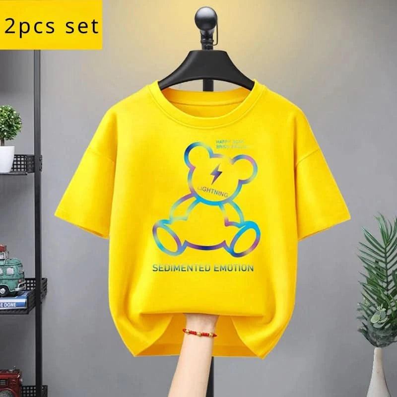 Summer Kid Girls Clothes Set Baby Boy Cartoon Bear Printed T-shirts and Shorts 2 Pieces Suit Children Fashion Outfits Tracksuits - M & M Global
