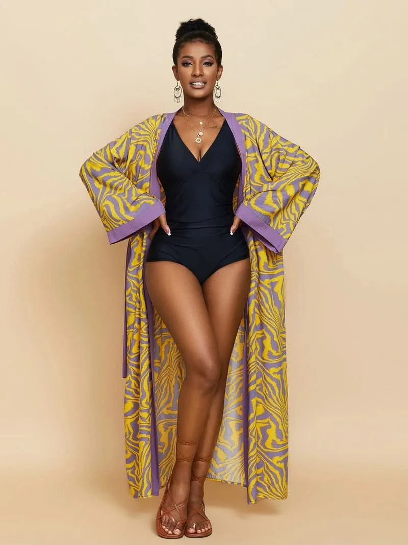 Para Praia Kimono Beach Robe 9 Colors Bikini Cover Ups Beachwear Femme Long Dress Sarong Women Loose Cardigan Swimsuit Covers - M & M Global