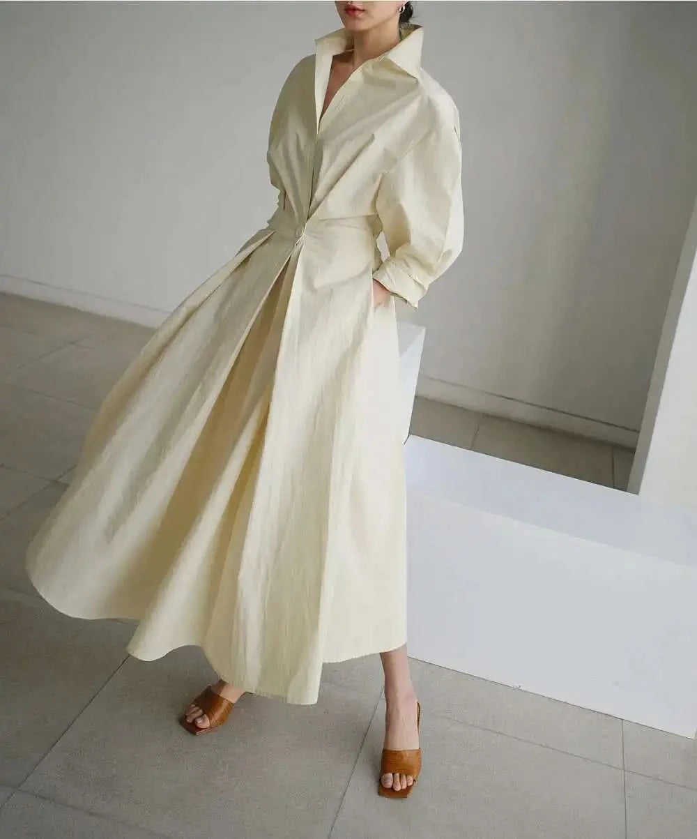 LANMREM Women's Clothing Long Dress Turn Down Collar With Button Pockets Loose Casual Dresses Female Streetwear Fashion 2C2019 - M & M Global