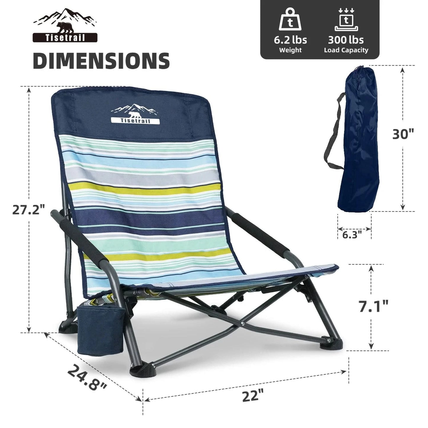 Tisetrail 2 Pack Portable Beach Chair For Adults Low Back Sling Chair With Cup Holder Folding Mesh Sand Chair Lightweight