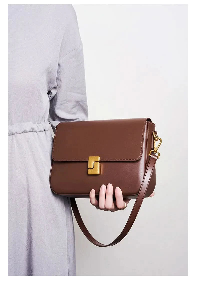 Genuine leather tofu bag large capacity high-end sense one-shoulder armpit commuting practical cowhide crossbody women's bag - M & M Global