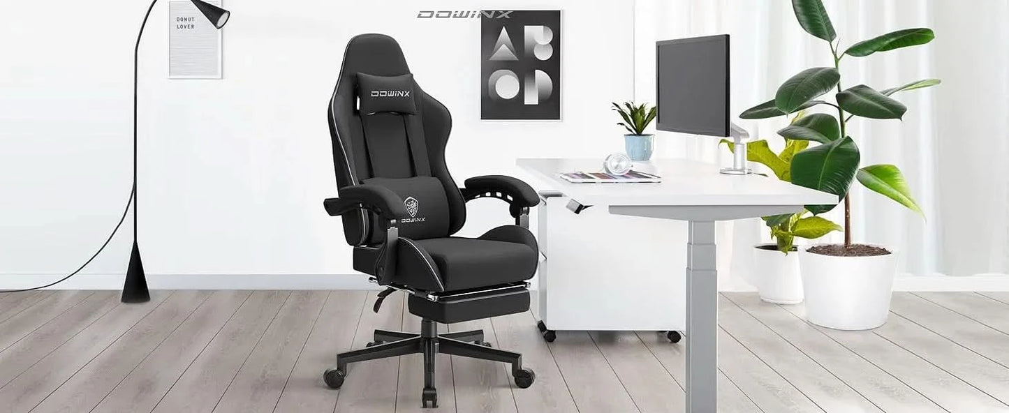 Dowinx Gaming Chair Fabric with Pocket Spring Cushion,Game Chair Cloth with Headrest, Ergonomic Computer Chair with Footrest