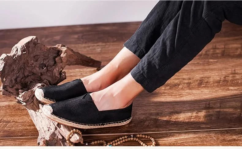 Women Sewing Flax Shoes Slip on Loafers Casual Shoes Man Espadrilles Hemp Canvas Flat Shoes Plus Size Fisherman Driving Footwear - M & M Global
