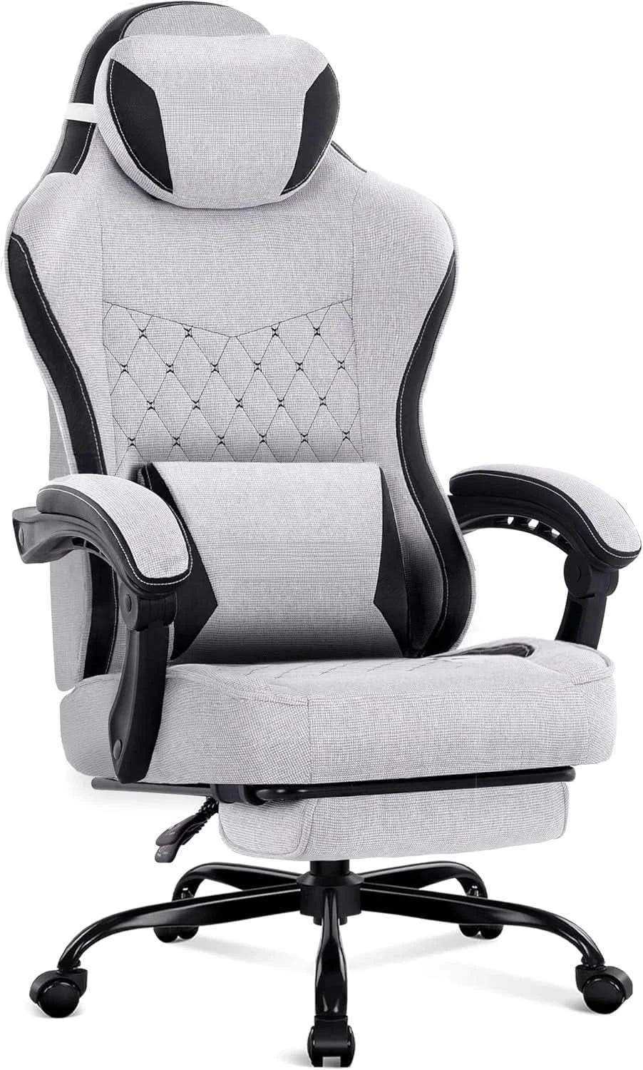 Gaming Chair,Computer Chair Fabric with Pocket Spring Cushion, Office Chair with Footrest and Massage Lumbar Support, Reclining