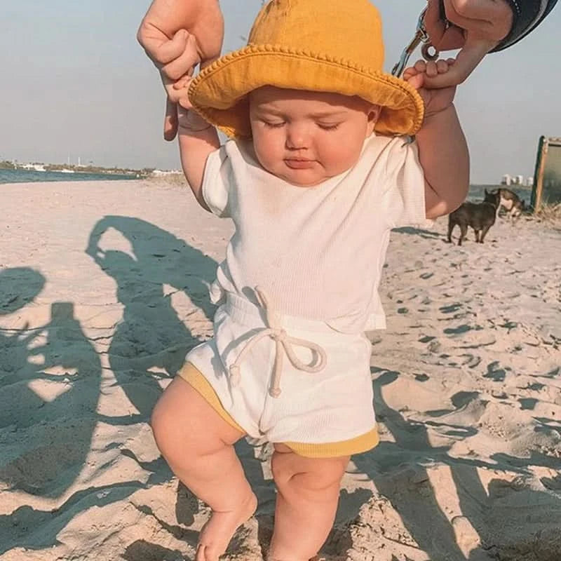 2025 New Style Baby Boy Clothes Sets For Children Kids Girls Clothes Ribbed Solid Cotton Short Sleeve Tee+Pants Toddler Clothing - M & M Global