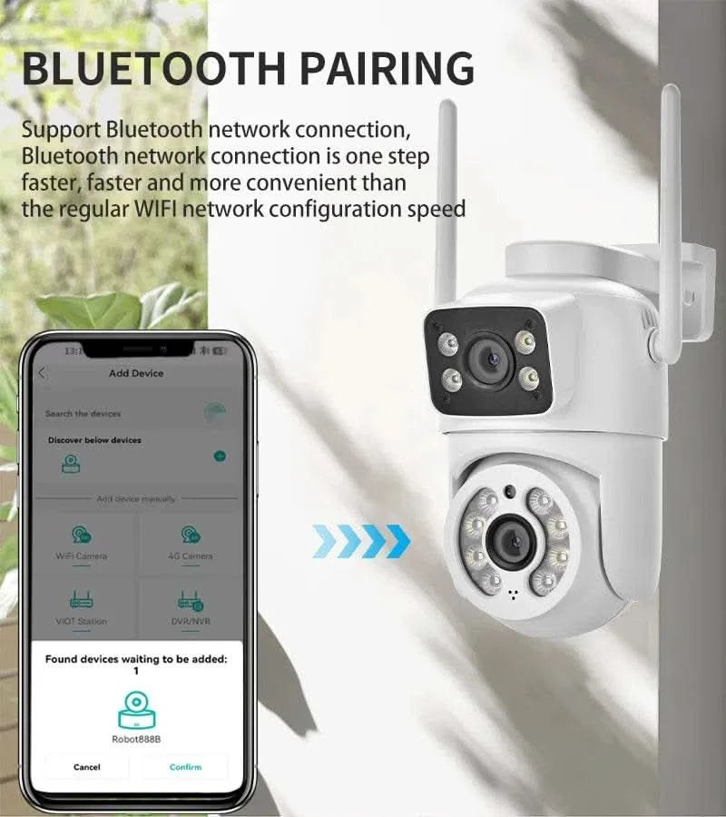 6MP WiFi Camera PTZ Dual Screens Auto Tracking Night Vision CCTV Surveillance Camera Outdoor 4MP Security IP Camera icsee - M & M Global