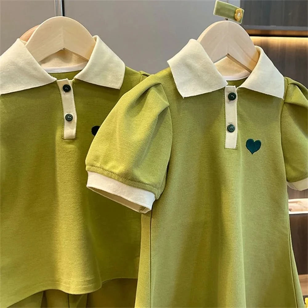 Children's Clothing Sets Korea Short Sleeved Casual Shirt Dress Polo T-shirt+Shorts Sets Sisters Girls Summer Kids Clothes Girls - M & M Global
