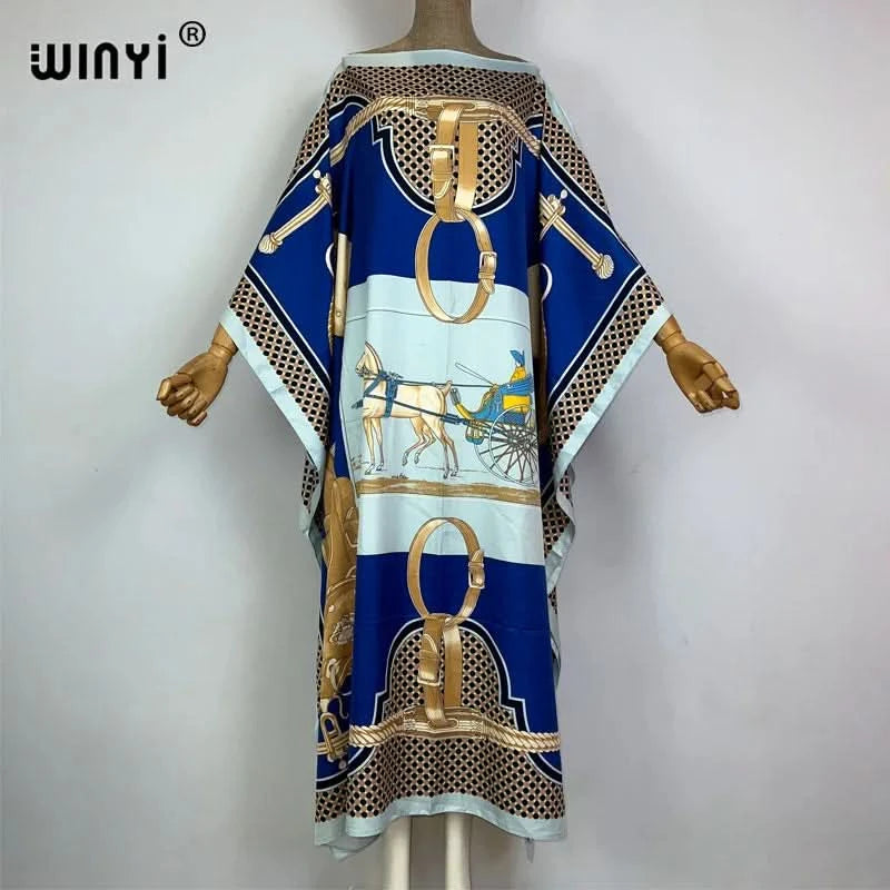 WINYI 2023 new Africa Fashion boho Popular printed twill Kaftan Maxi dress Summer Beach Bohemian Caftan long dress for lady - M & M Global