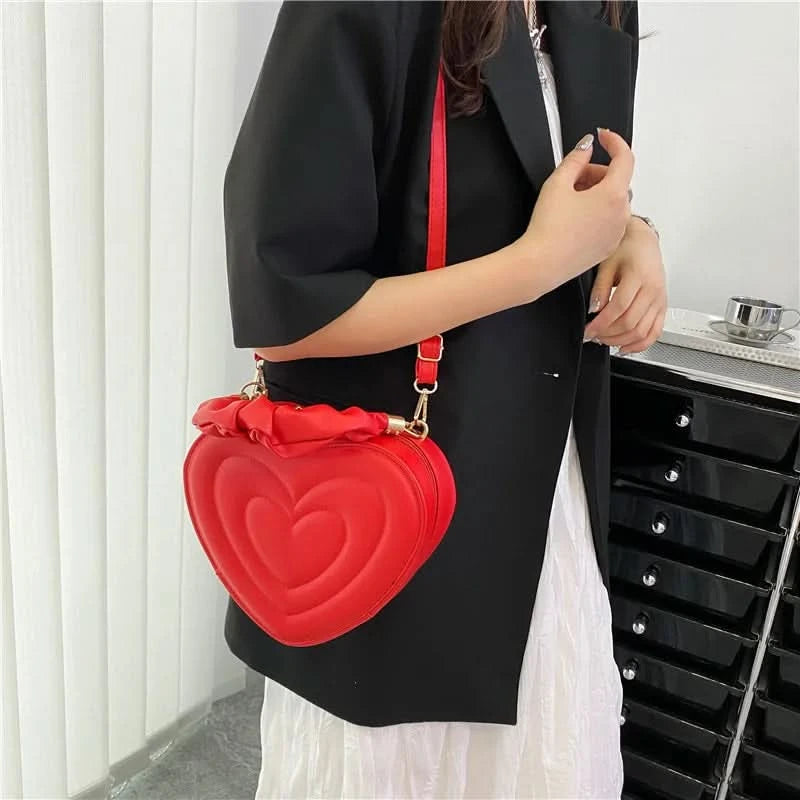 Luxury Quilted Handle Women PU Leather Shoulder Bag Fashion Heart Solid Color Crossbody Bag - M & M Global