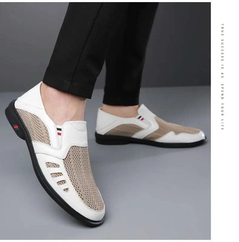 Business Leather Shoes For Men Summer British Style Hight Quality Casual White Leather Shoes Male Slip On Men Loafer Comfortable - M & M Global