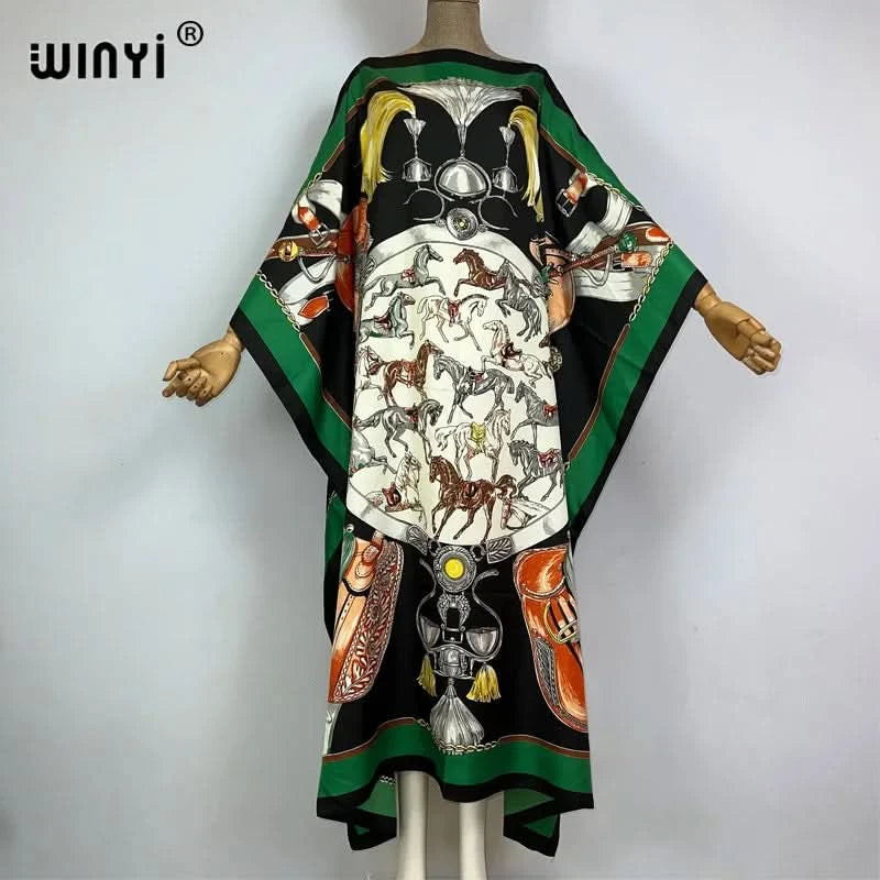 WINYI 2023 new Africa Fashion boho Popular printed twill Kaftan Maxi dress Summer Beach Bohemian Caftan long dress for lady - M & M Global