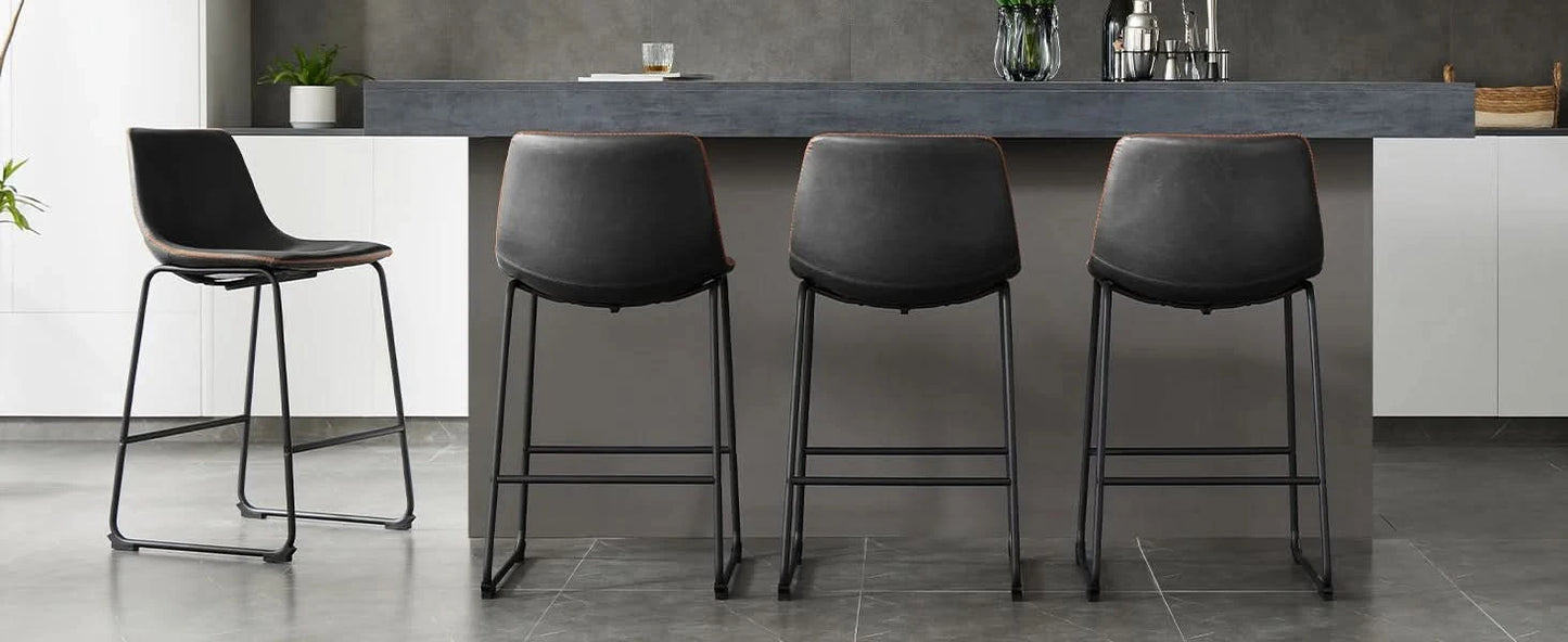JHK Pu Leather Bar Stools Set of 2 Counter Height High Kitchen Dining Chairs Comfortable Sponge Cushion Island Modern Stool