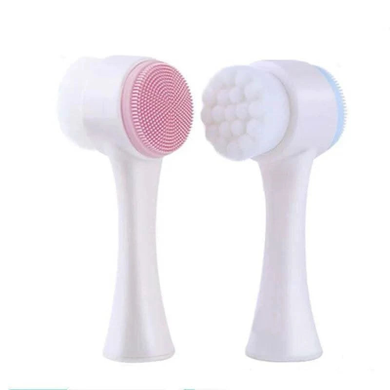 3D Double Silicone Facial Cleansing Brush Manual Massage Facial Brush Soft Bristles Exfoliator Double Sided Face Wash Brush - M & M Global