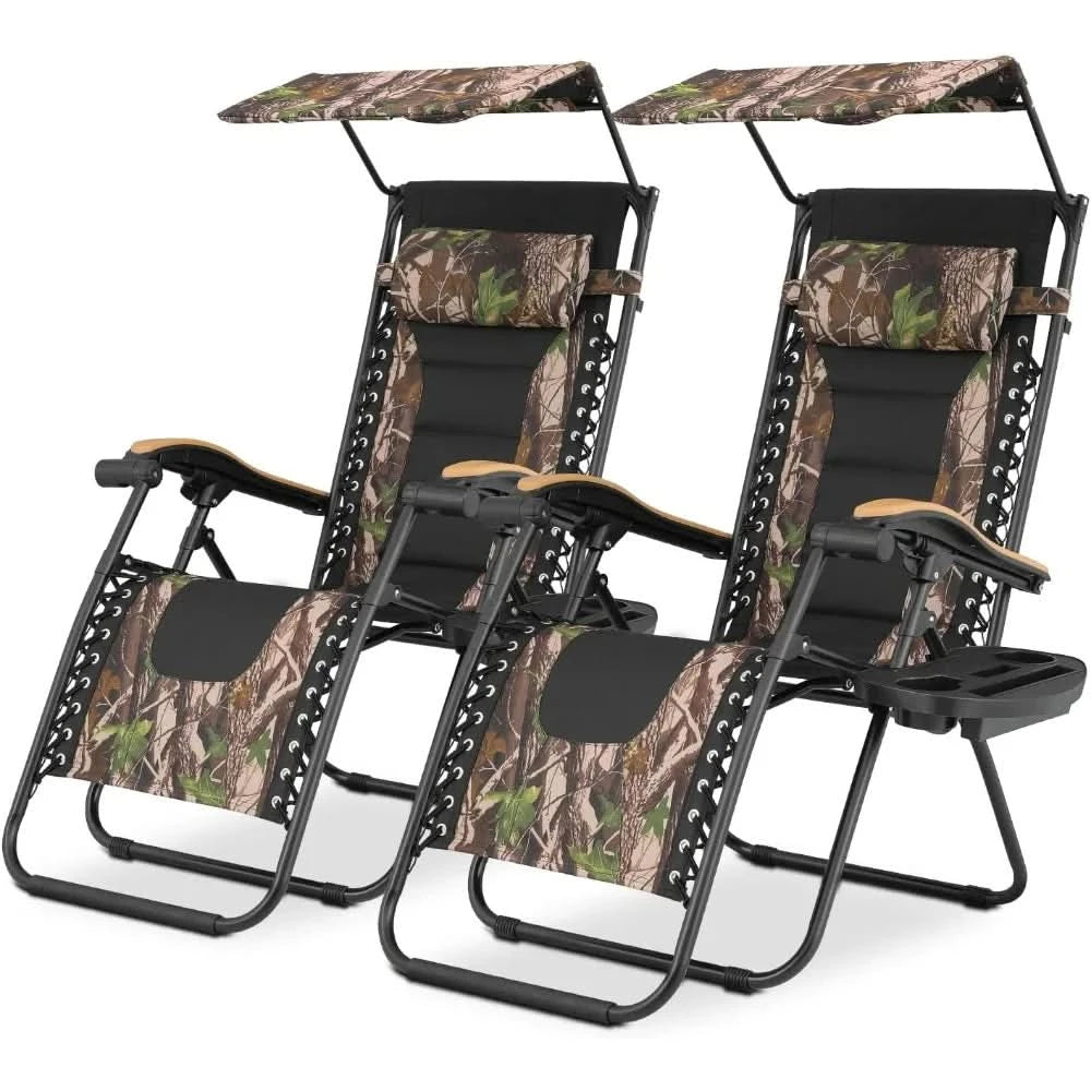 Zero Gravity Chair with Canopy Set of 2, Reclining Outdoor Patio Lounge Chair, Folding Anti Gravity Recliner