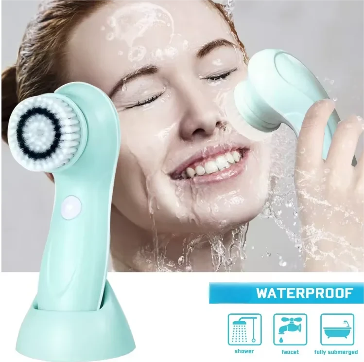 Facial Cleansing Brush Face Scrubber Electric Exfoliating Spin Cleanser Device Waterproof Deep Cleaning Massage Remove Blackhead - M & M Global