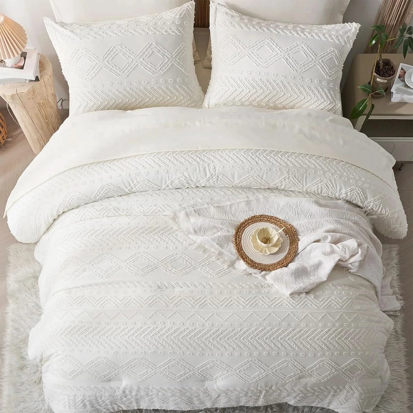 1515/5000 7-Pcs Bohemian tufted Comforter sets, soft comfort, Bedding Sets, room decor, all-season, Queen/King