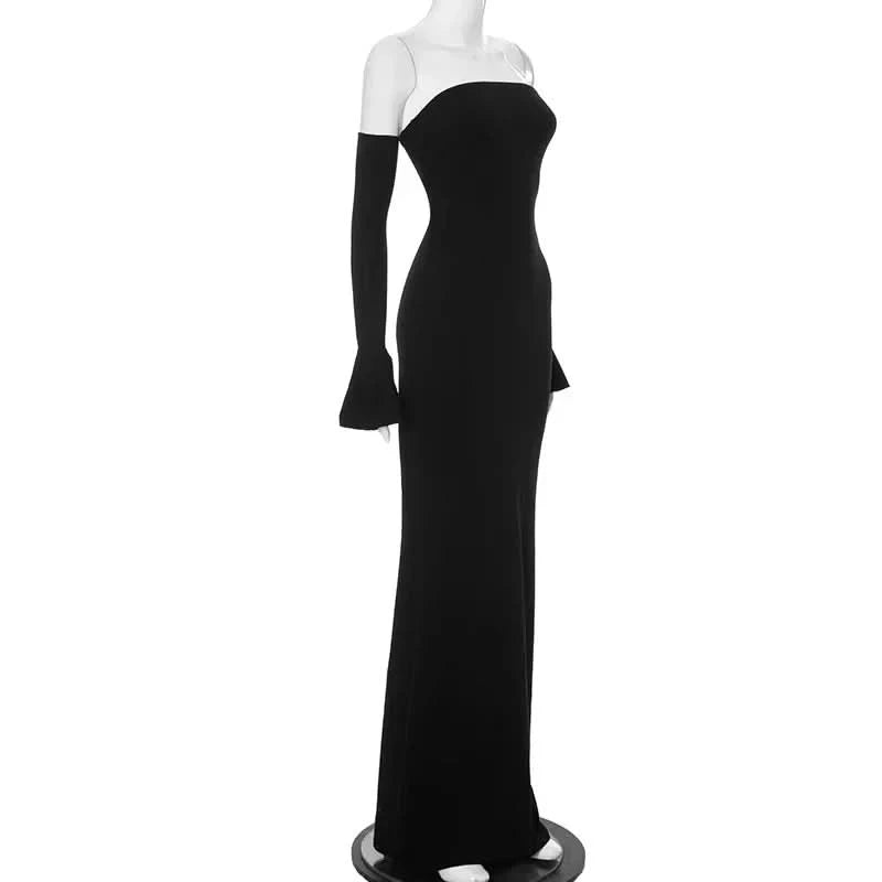 Trendix Black Elegant Evening Dress Women Sexy Off Shoulder Slim High Waist Tube Dresses Beach Party Ruffle Backless Long Dress - M & M Global