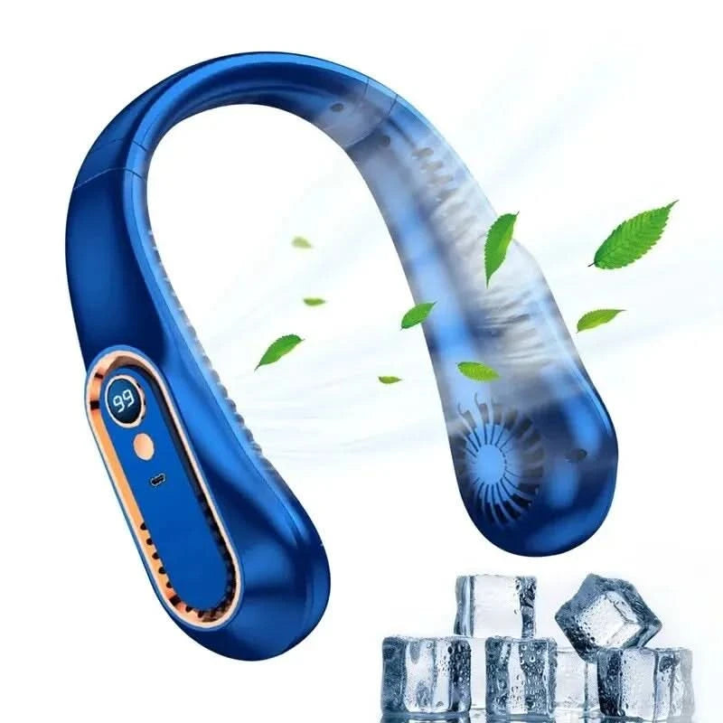 Neck Bladeless Fan Mini Ultra Long Life Portable Lazy Silent Fan Usb Charging Student Sports Office Digital Display Power 5 Gear - M & M Global